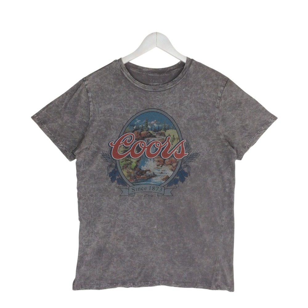 Coors Banquet Beer Graphic T-Shirt Mens Lg Gray Acid Wash Out of Print Vintage